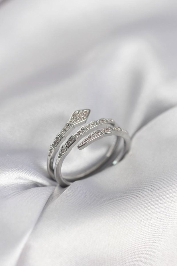 Snake Model Silver Color Zircon Stone Women's Ring