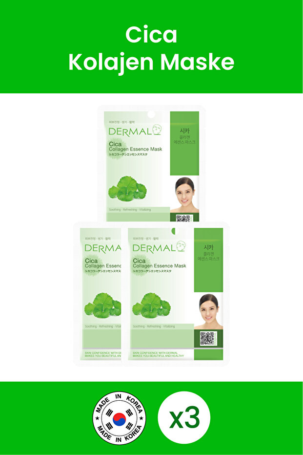 Centella Asiatica Extract Collagen Mask - Revitalizing, Renewing and Calming, 23 Gr 3 Pieces