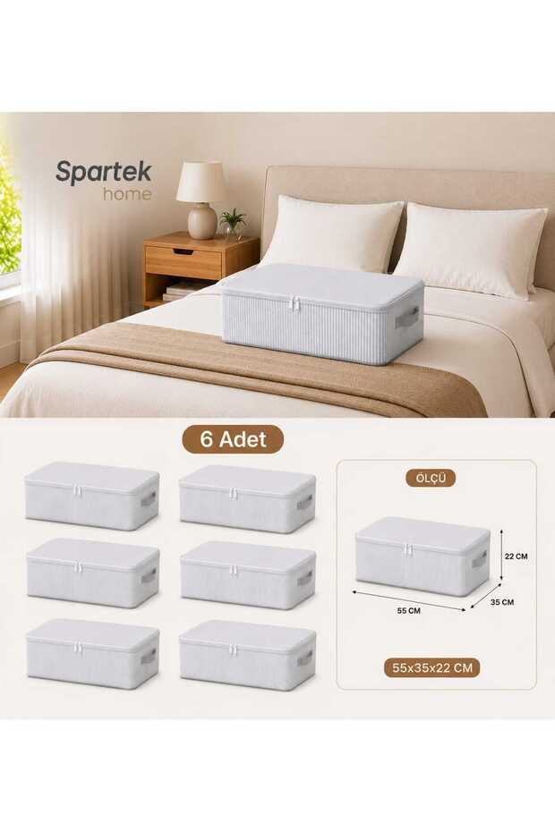 6 Pieces - Anthracite Striped Underbed Storage Box and Sofa Bed Type Storage Box 55X35X22 cm Patterned