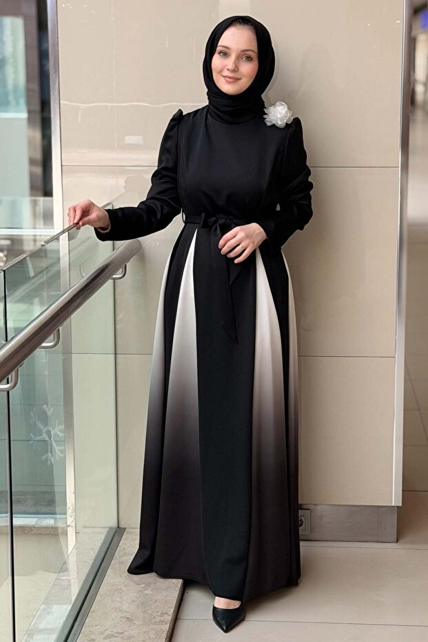 Gradient Evening Dress with Rose Brooch