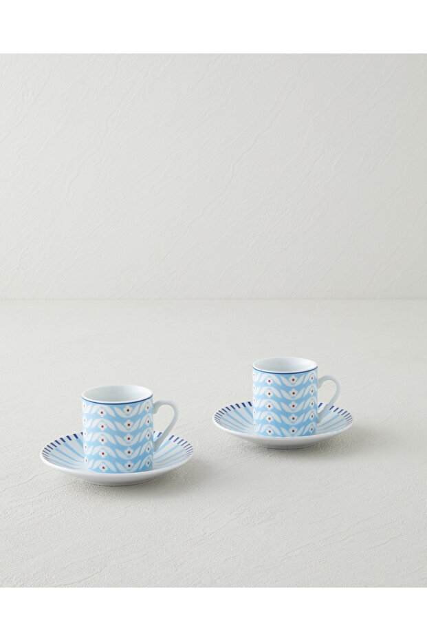 Cleo Porcelain 4 Piece Coffee Cup Set for 2 People 80 ml Blue