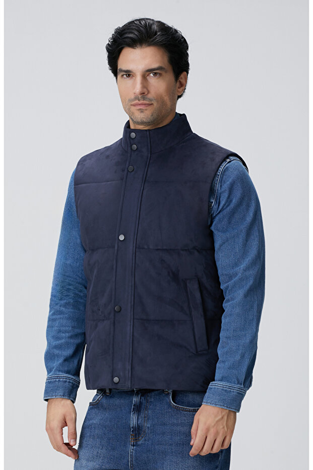 Lacivert Kapitoneli Casual Yelek - 5