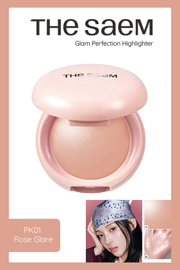 Glam Perfection Baked Highlighter - Intense Shine Illuminator - Pk01 Rose Glare