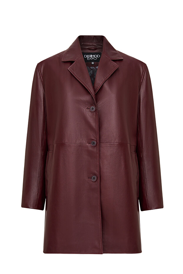 Emma Women's Burgundy Long Leather Coat 25Wge5606U4