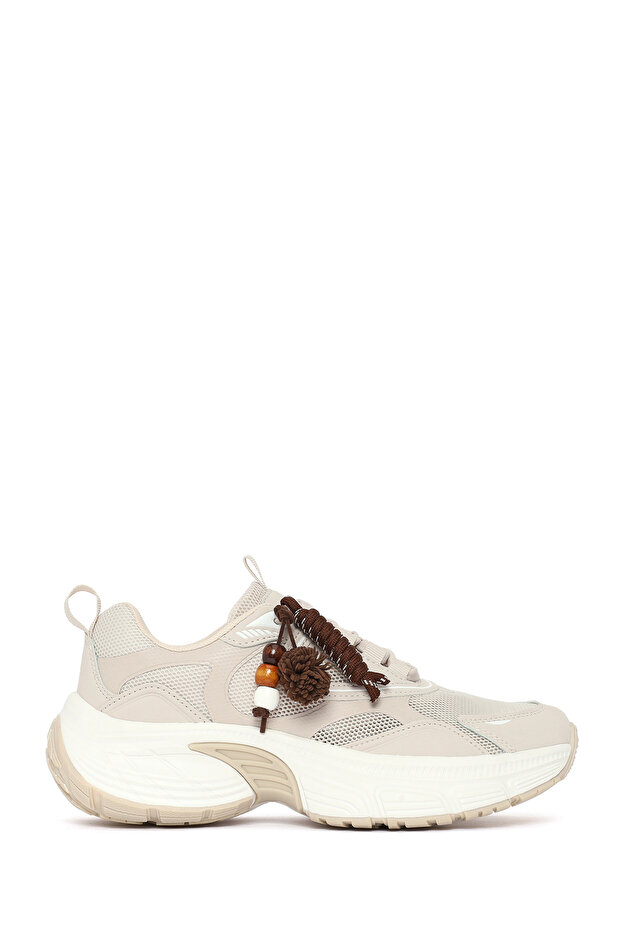 Women's Beige Lace-Up Thick Sole Charmlı Sneaker 26Pfe495814