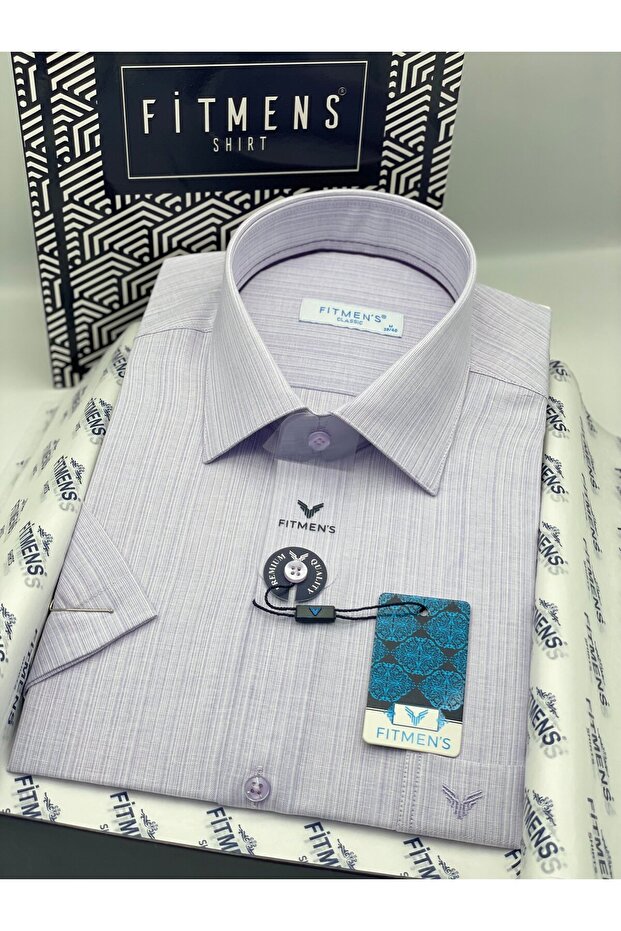 Classic Short Sleeve Linen Cotton Breathable Fabric Gift Boxed Men's Shirt Fs-004572 - Lilac
