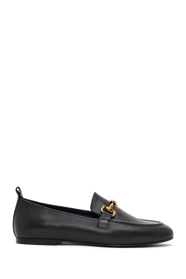 Women's Black Buckle Shoes, Leather Loafer 26Pfd202418