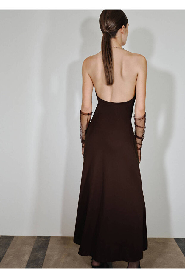 İnce örgü choker yaka elbise - 4