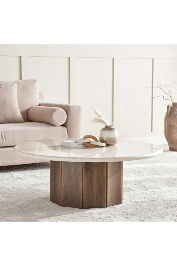 CREMA COFFEE TABLE MARBLE LARGE - CREAM & BROWN