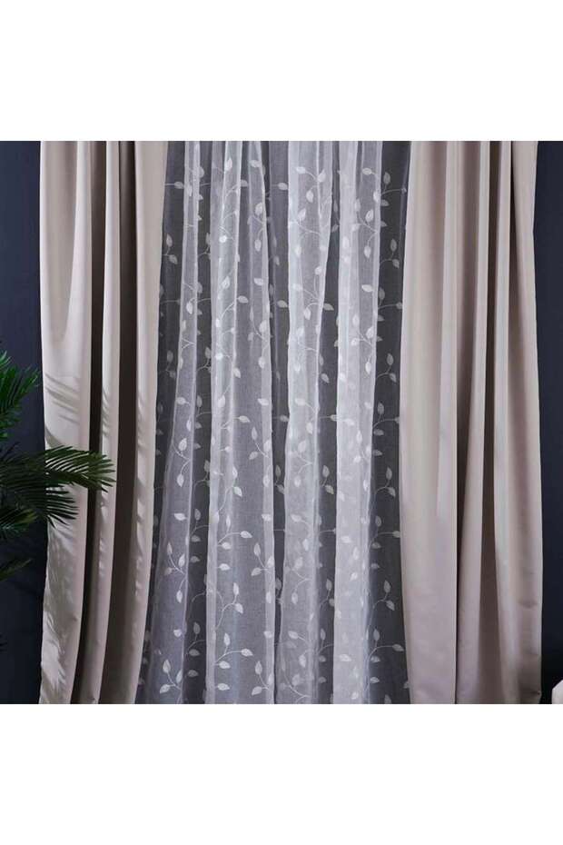 Leaf Trail Sheer Curtain Pair 135x240cm-cream