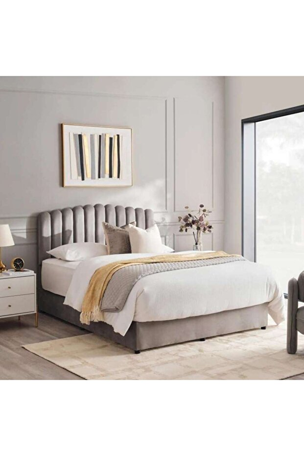 ANNA QUEEN BED VELVET GREY 160X200 CM