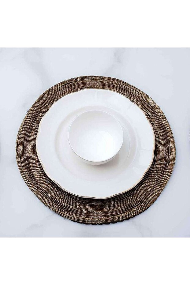 Fiesta Beaded Round Placemat Gold D35cm