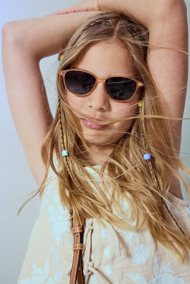 Round Yellow Plastic Frame Black Glass Polarized Sunglasses Girls Kids F4368A8Ns