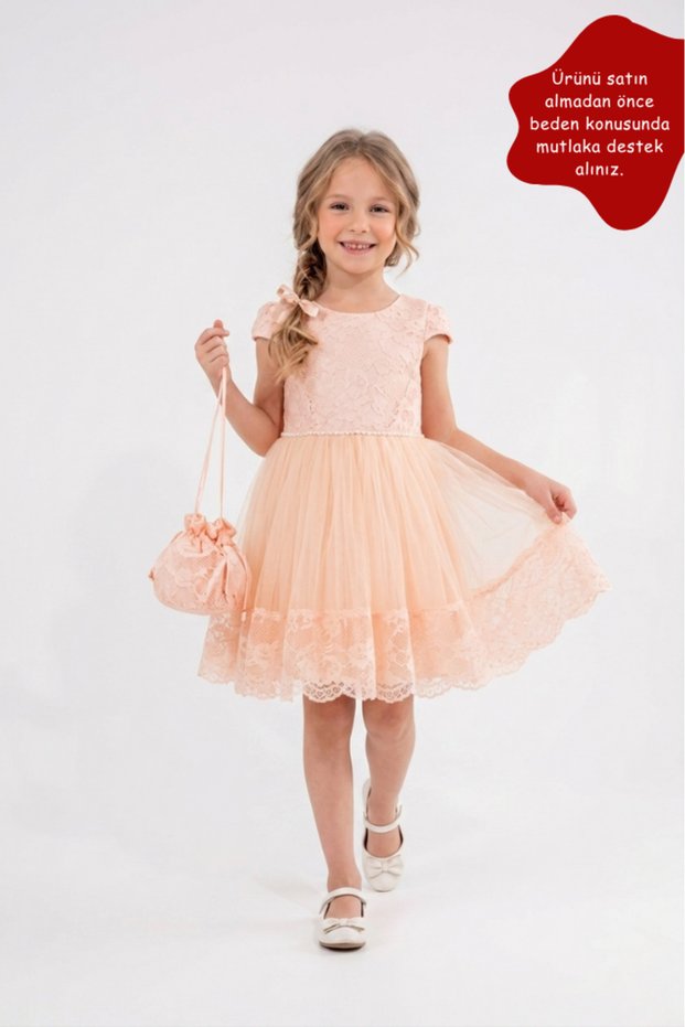 Girls' Formal Dress Bag Gifted with Lace Hem and Pearl Details, 3-6 Years