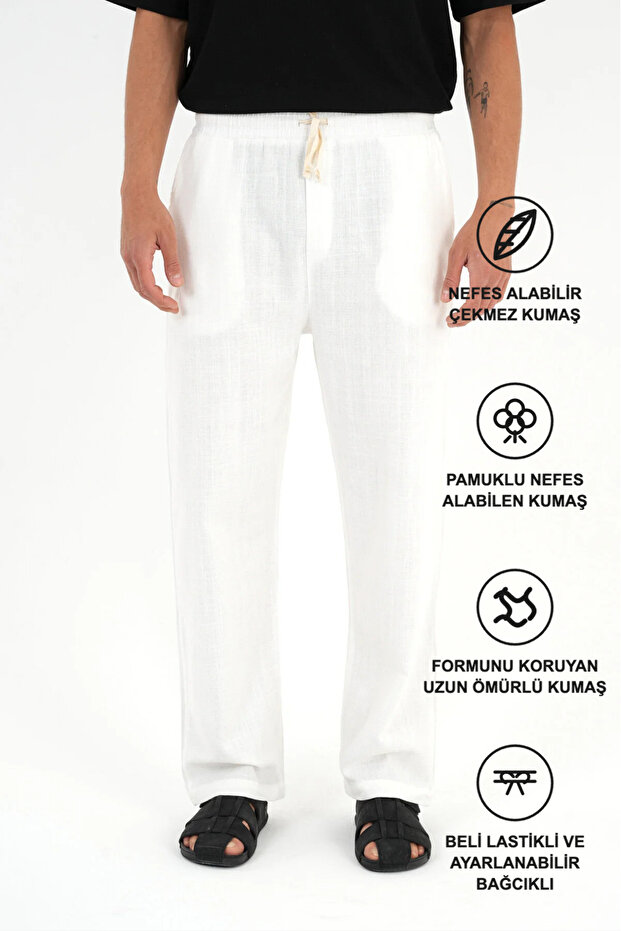 Comforted Men's Linen-Look Relaxed Pants Wide-Leg New Season