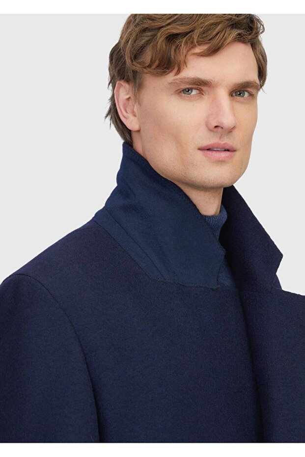 Lacivert Regular Fit Kelebek Yaka Casual Örme Palto - 6