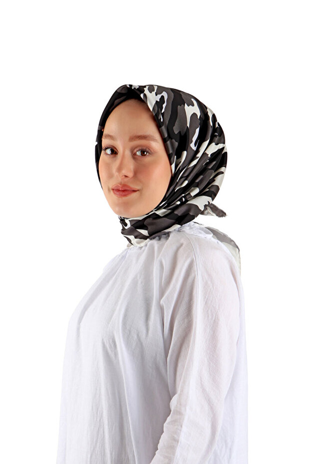 Eșarfă neagră din mătase twill - Sare Patterned - 2