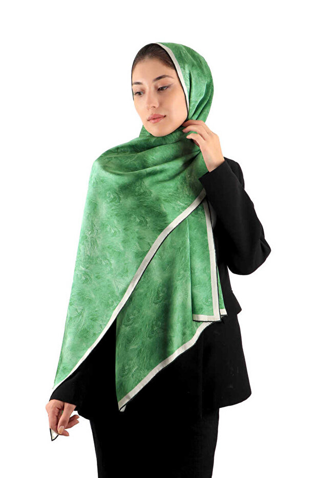 Grass Green Brush Pattern Silk Shawl - 3