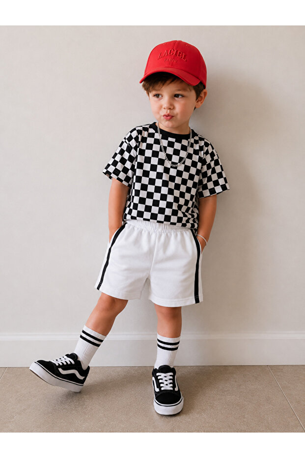 Boys' Checkered T-Shirt + Shorts Set (Hat Not Included)