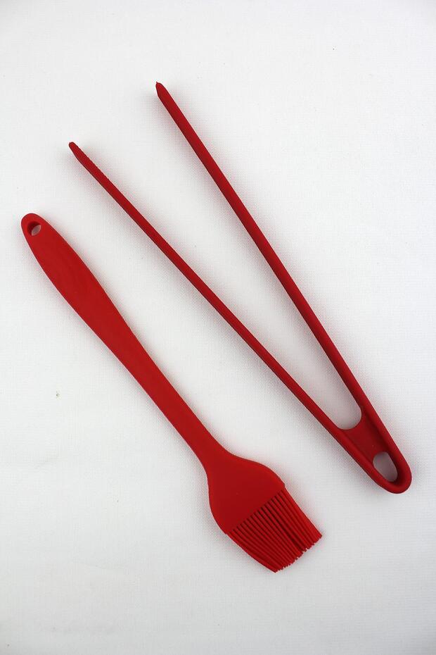 Luxury large size silicone 2-piece red tongs brush set 27cm