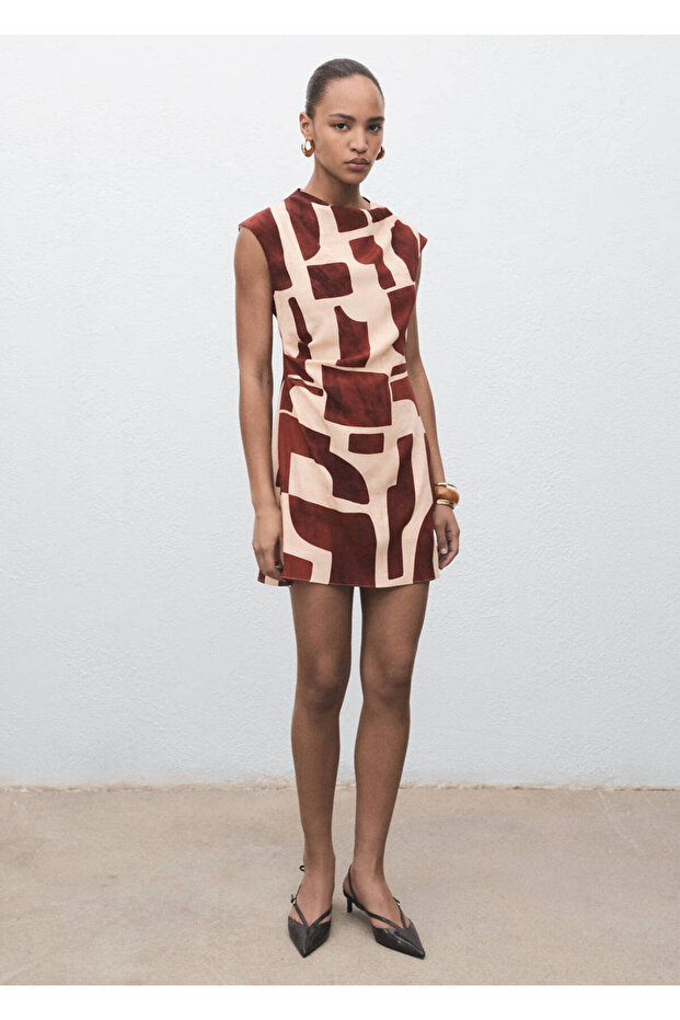 Drape Collar Print Dress - 2