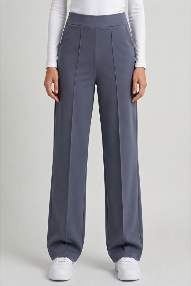 Anthracite High Waist Women's Palazzo Trousers with Pockets
