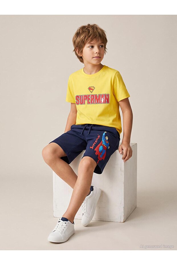 Superman Printed 6-9 Years Old Capri - Navy Blue