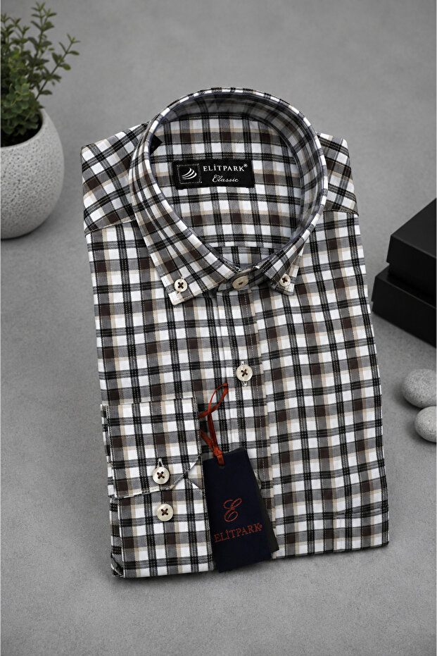 Urban Classic Brown Plaid Long Sleeve Cotton Pocket Comfortable Fit Premium Men's Shirt