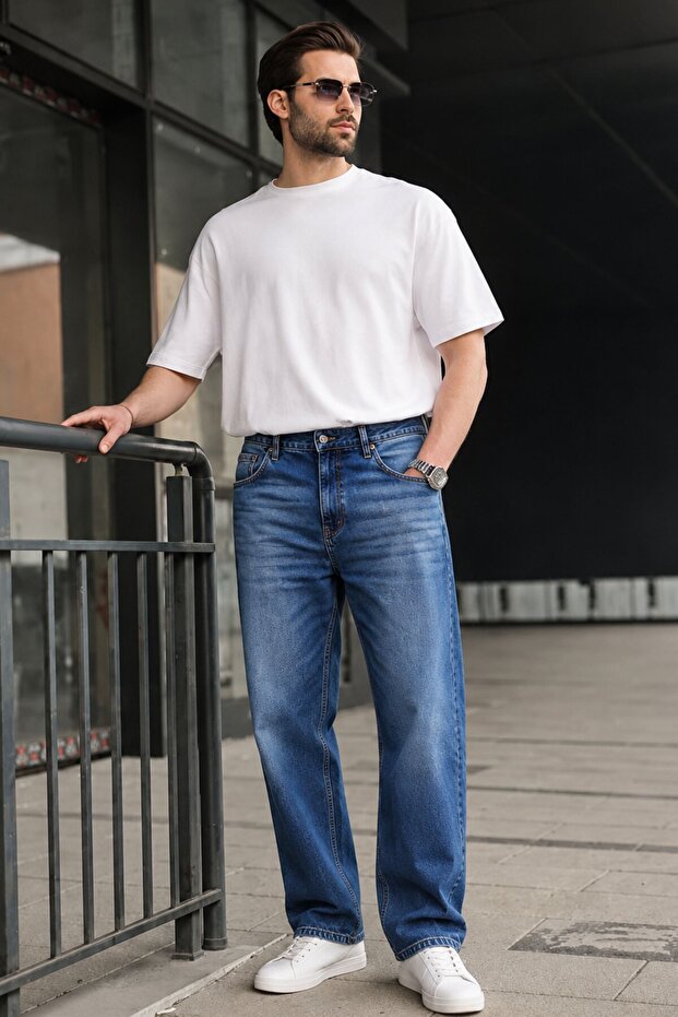 Dark Blue Men's Washed Baggy Jean 7216