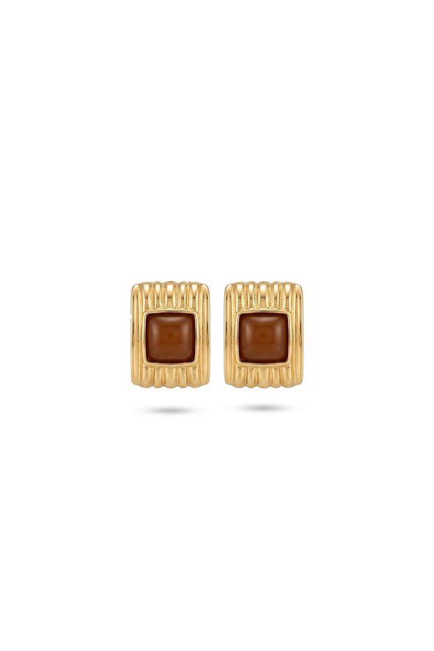 Steel Gold Lily Coffee Earrings
