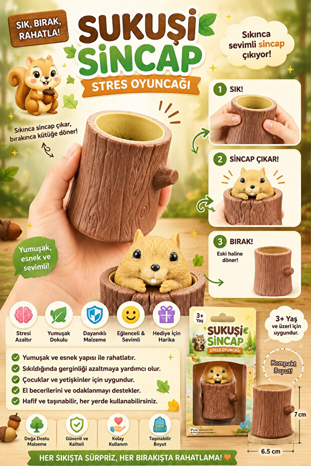 Squirrel-Removing Tree Stump Stress Toy Soft Squishy