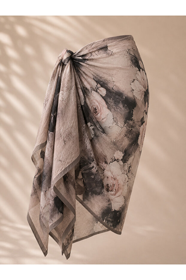 Coffee Mink Shades Crinkle Patterned Pareo Shawl – Soft Textured Multi-Purpose Beach Shawl - Bohemian Crinkle Pareo