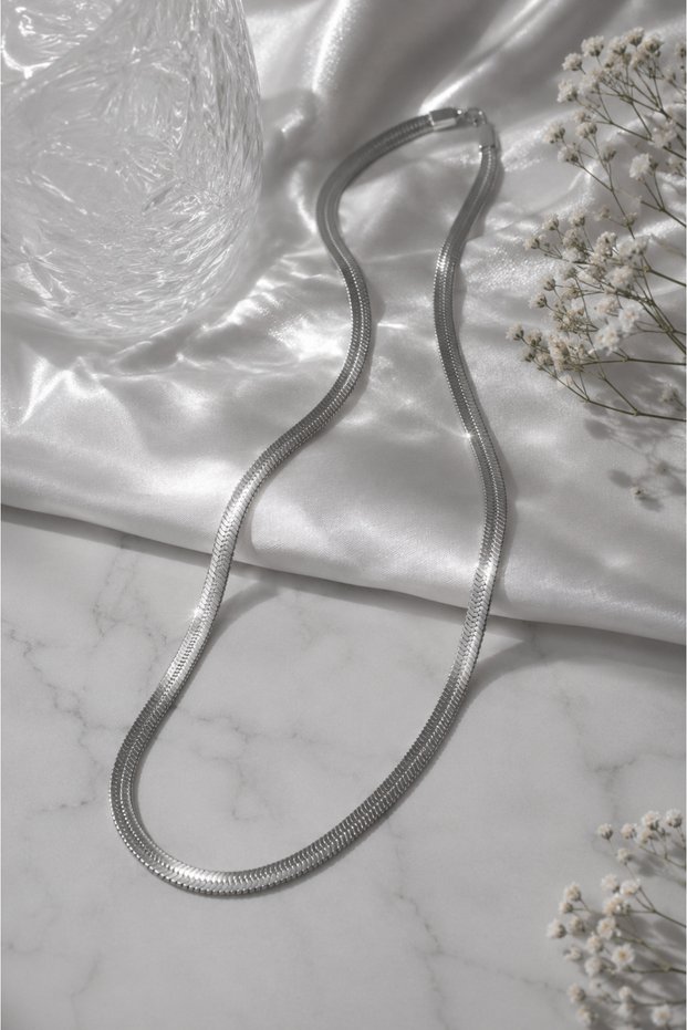 Snake Chain Steel Necklace - Stylish Minimal Design (Silver Color)