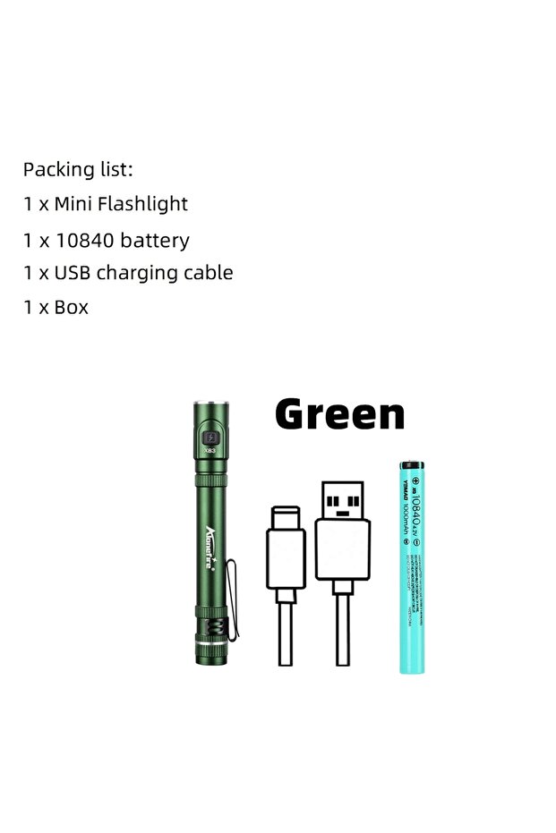 X83-Green Mini EDC High Bright Pen Flashlight USB Rechargeable Magnet Small Pen Clip Torch Outdoor C