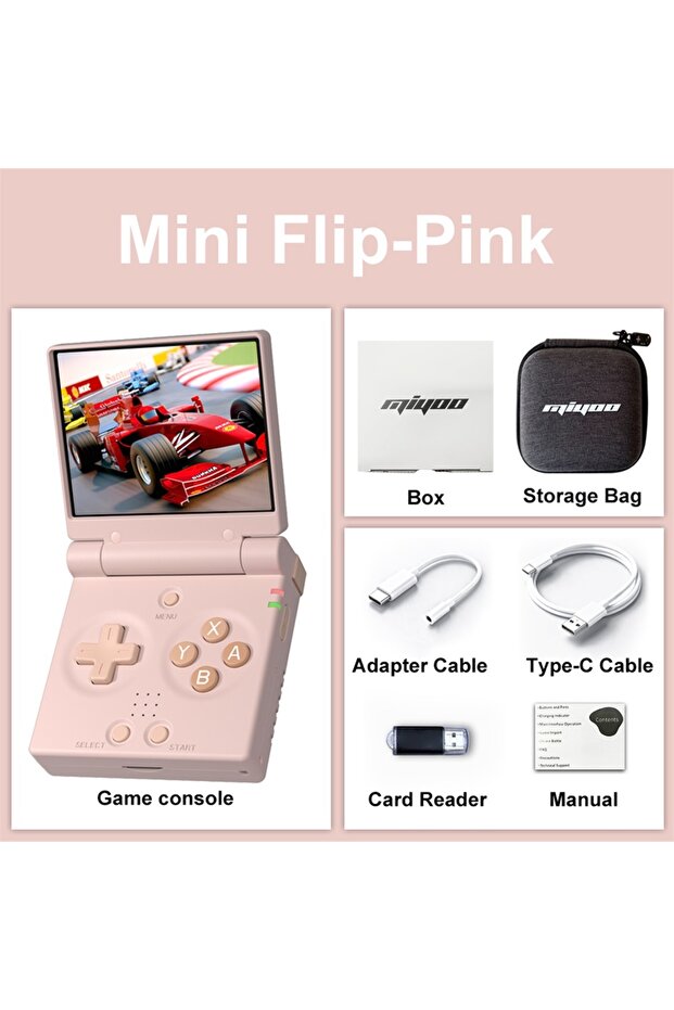 جهاز ألعاب محمول MIYOO Mini Flip باللون الوردي بدون بطاقة (0 لعبة) - شاشة IPS 2.8 بوصة، محمول للألعاب الكلاسيكية