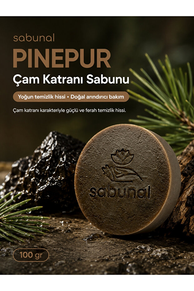 Pinepur Pine Tar Soap - Scalp, Oily Skin and Intensive Purifying Natural Tar Care 100 Gr