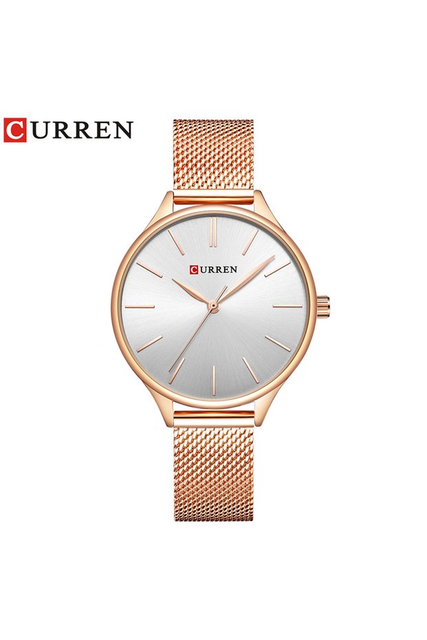Curren rose white CURREN 9024 Ultra-thin Quartz Watch for Ladies, Waterproof Casual Mesh Strap Fashi