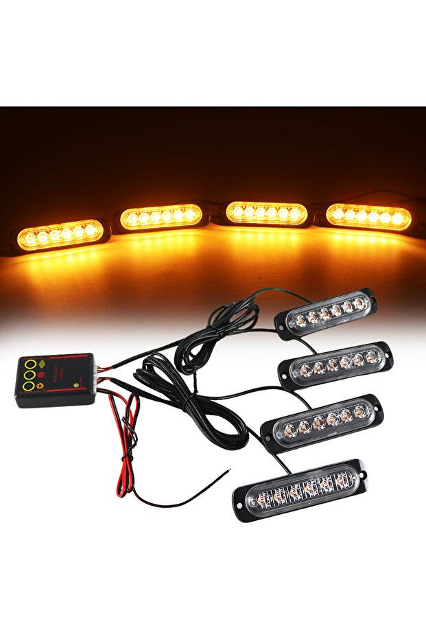 أضواء تحذير وامضة LED صفراء 4 في 1 للشبكة الأمامية للسيارة، أضواء طوارئ للإطفائيين، منارة وامضة