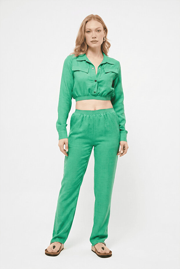 Snap Fastener Elastic Waistband 2-Piece Set
