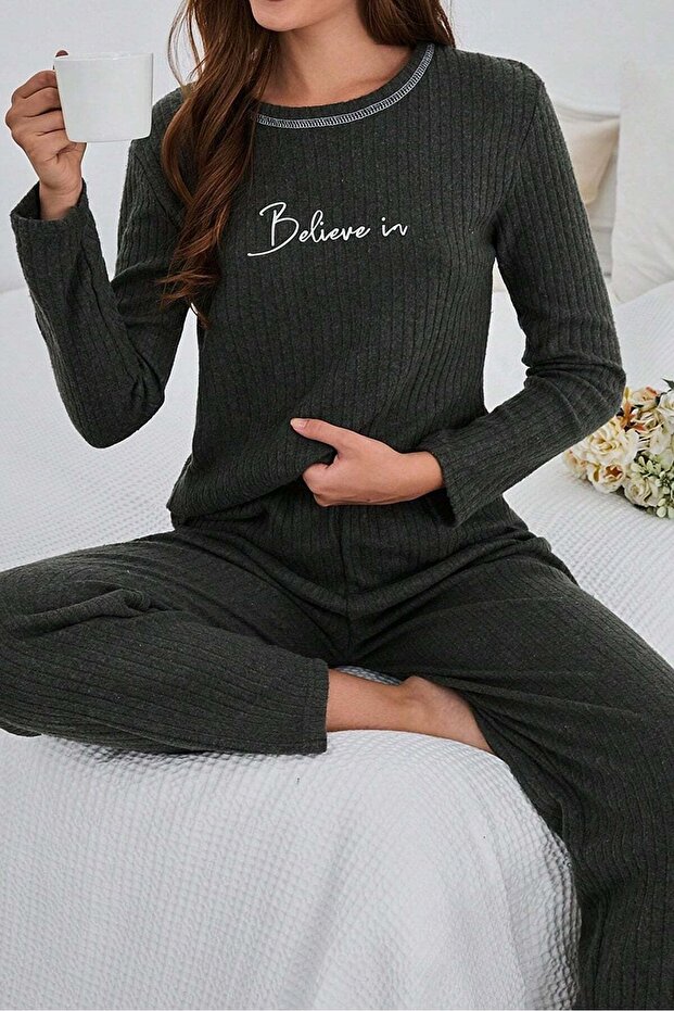 Believe Printed Plus Size Pajama Set