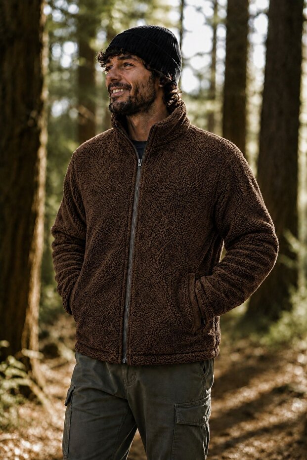 سترة رجالية من النوع Pro Thermal Inner Outer Sherpa للخريف والشتاء مزودة بسحاب كامل من القطيفة