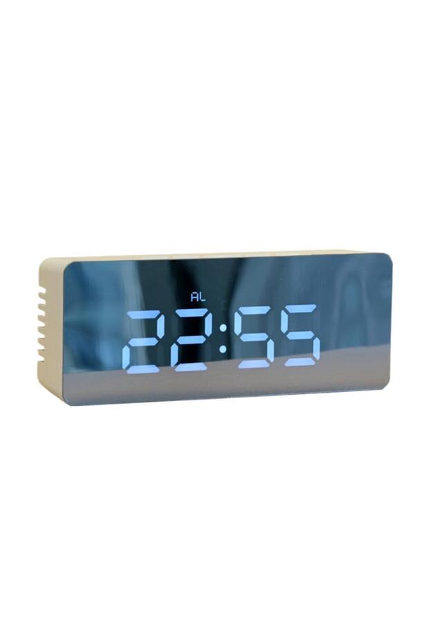 WHITE Electronic Mirror LED Digital Alarm Clock, Temperature Date Display Mini Table Clock for Bedr