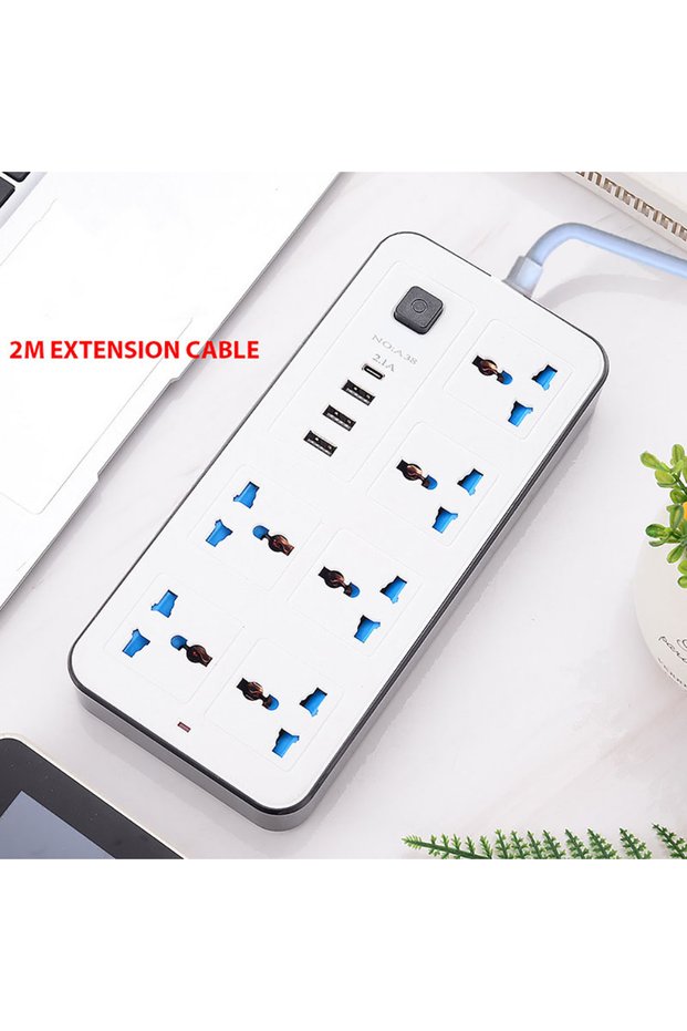 UK White Power Multi Tap Universal Plug EU US UK Outlet Power Strip with 2m Extension Cord AC Type C