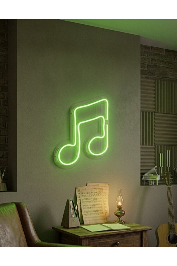 Yeşil Müzik Notası LED Neon Tablo | Aydınlatmalı Müzik Temalı Duvar Dekoru - 1
