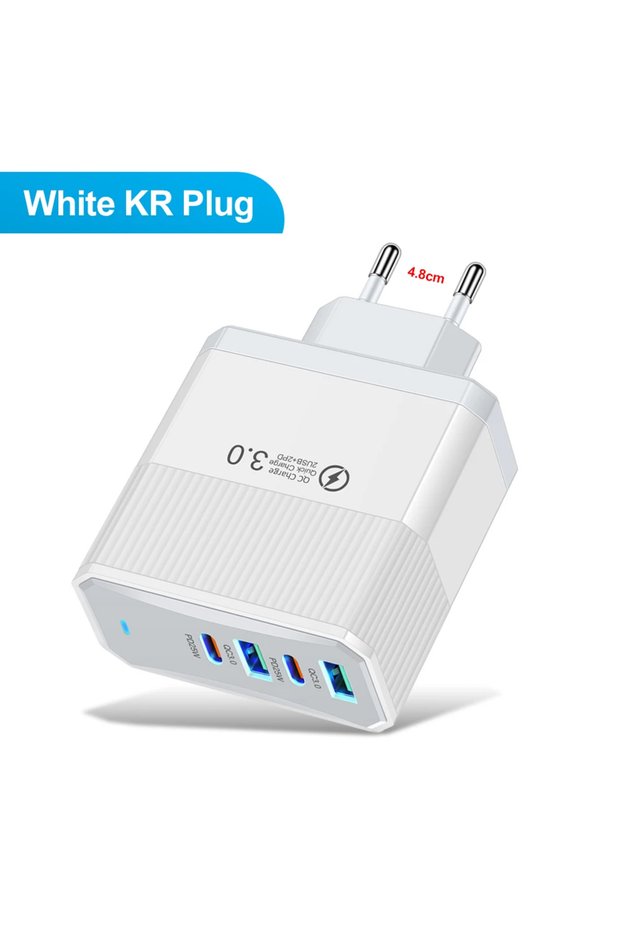 White KR Total 100W USB Charger Fast Charging 6 Ports Quick Charge 3.0 Travel Charger For iPhone Sam