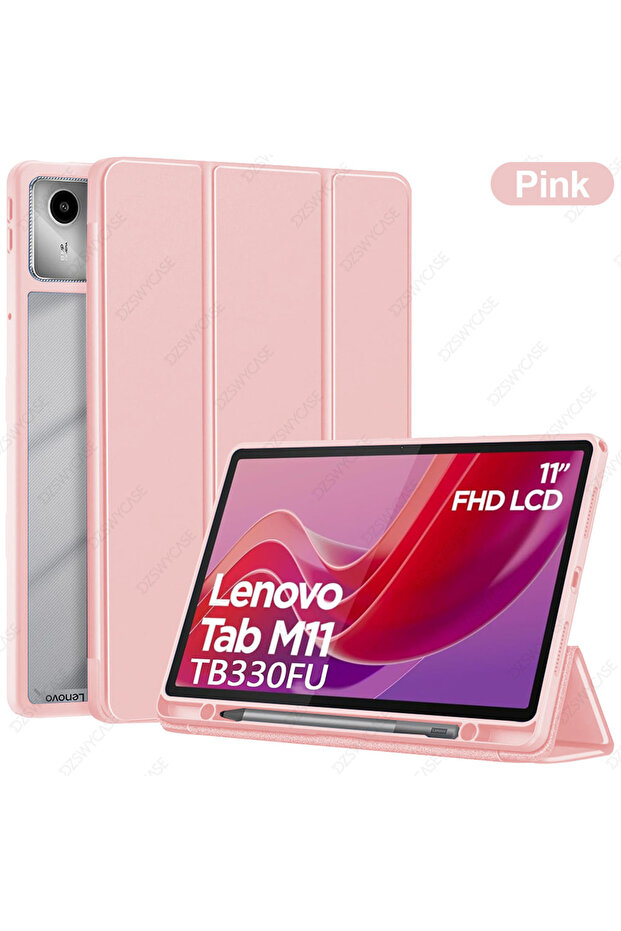 Pink Case for Lenovo Tab M11 11 Inch 2024 with Pen Holder,Clear Transparent Hard PC Back Cover Trifo