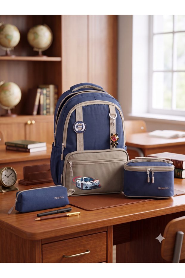 Set of 3 Children's Primary School Bags with Pen Holder and Lunch Bag Backpack Rlx-1912