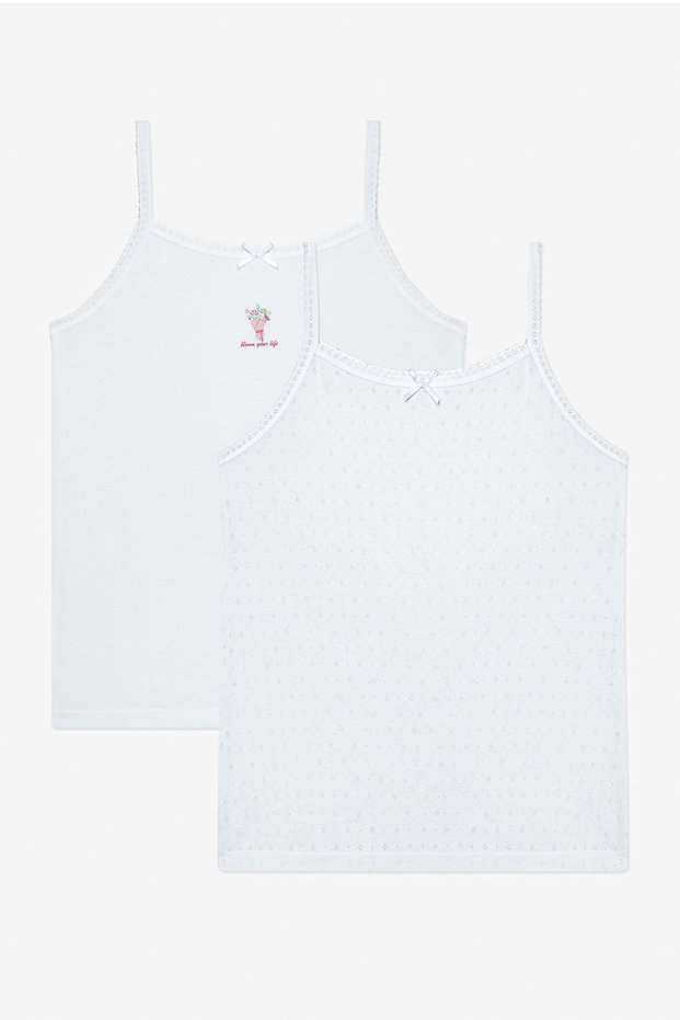 Girl's Sweet Heart Cotton 2-Piece Optical White Undershirt