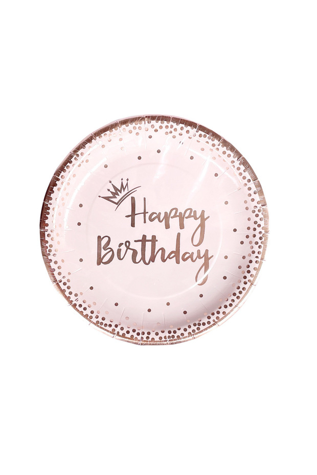 7in-10pcs New Rose Gold Birthday Party Paper Tableware Disposable Set,Come with Dining Plate,Napkin