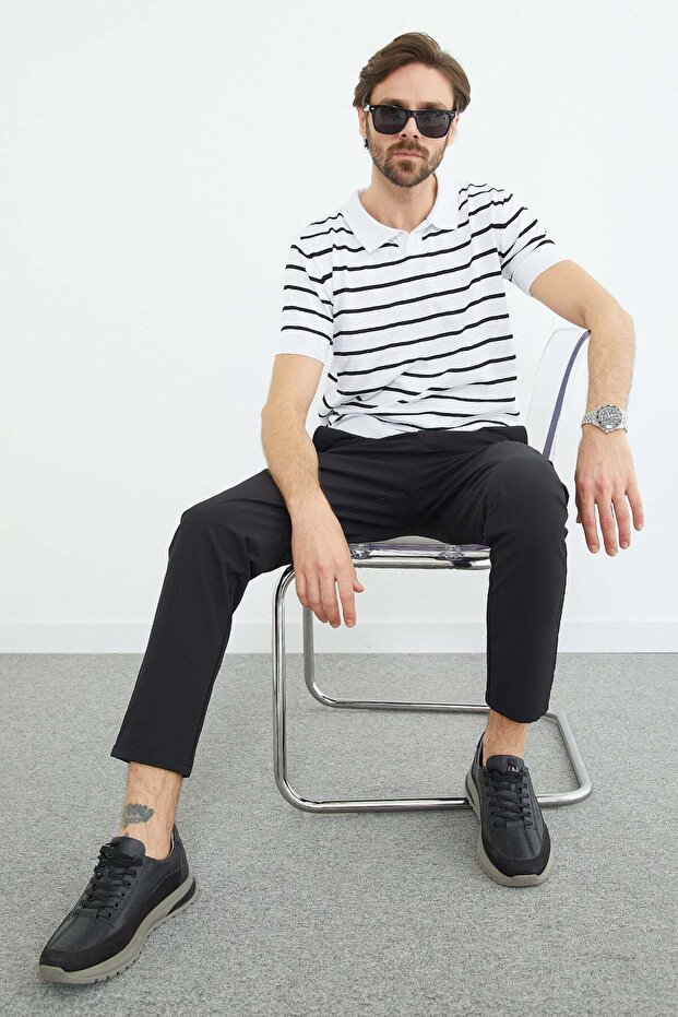 Striped Apaş Collar Knitwear T-Shirt